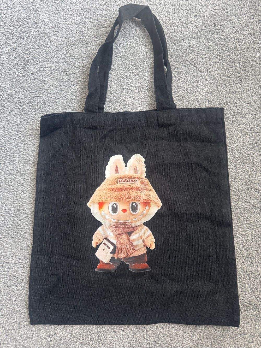 Kids Black Tote Bag with Cute Bunny Character